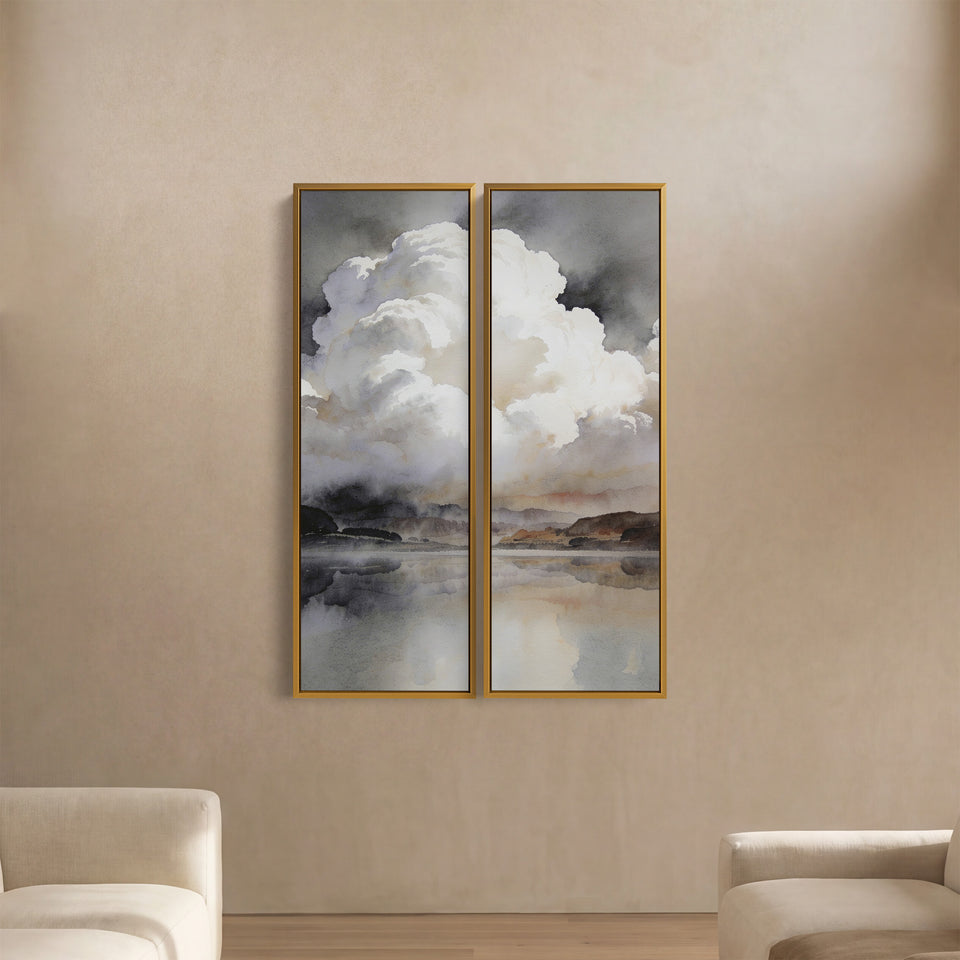 Vertical Diptych Wall Art Dramatic Cloud Reflections Bedroom