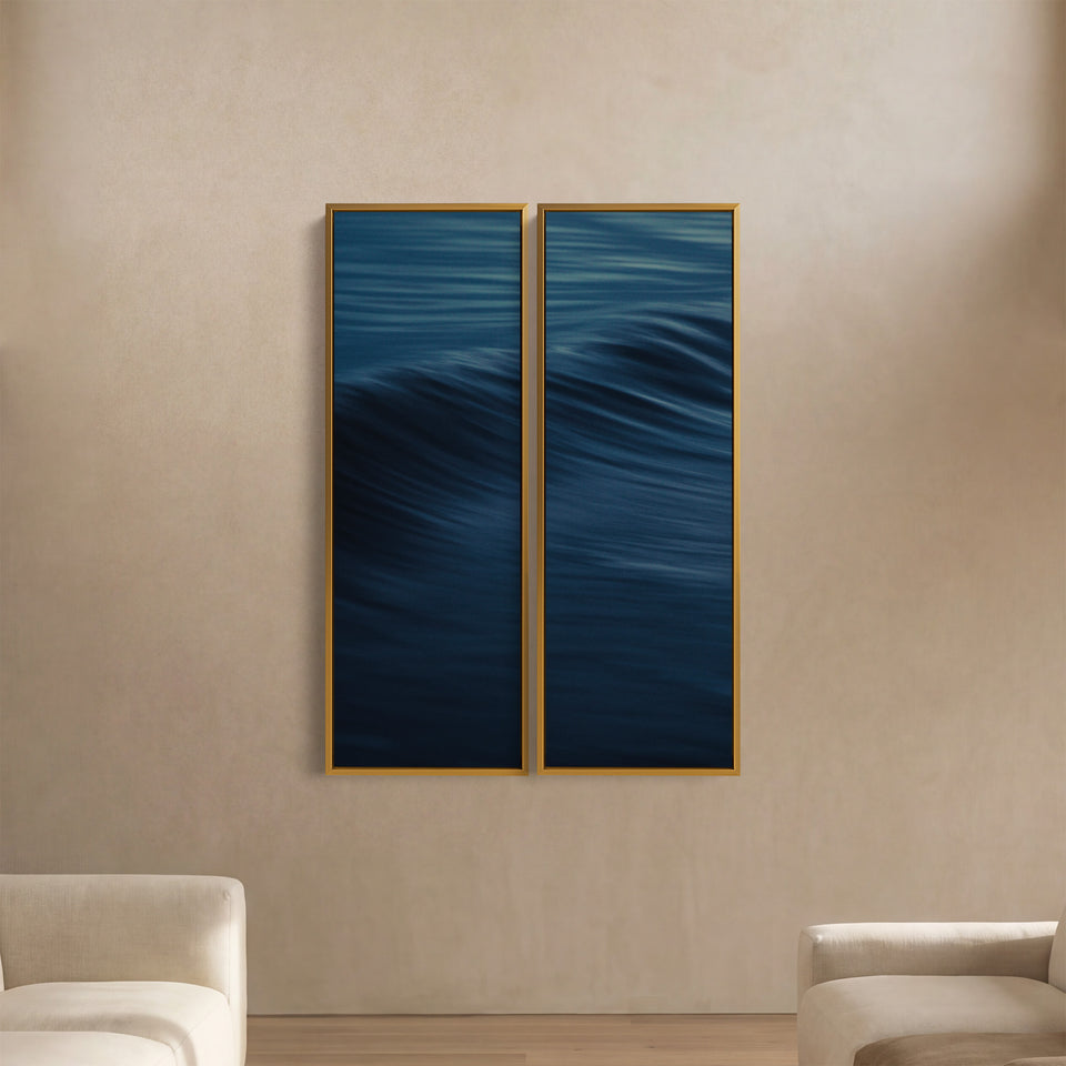 Triptych Wall Art With Rolling Ocean Wave For Living Room Calm Blue Sea