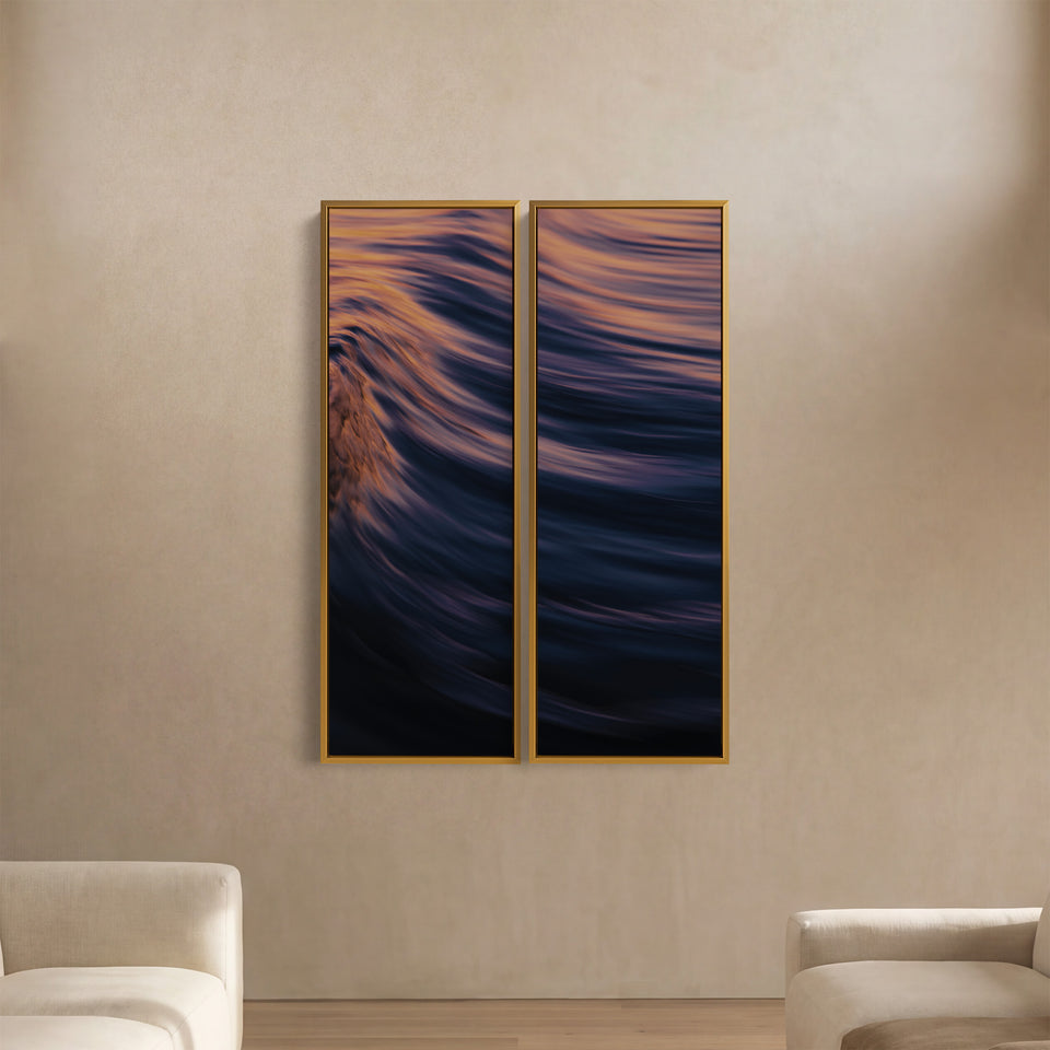 Warm Curling Ocean Wave Oversized Triptych Wall Art For Bedroom
