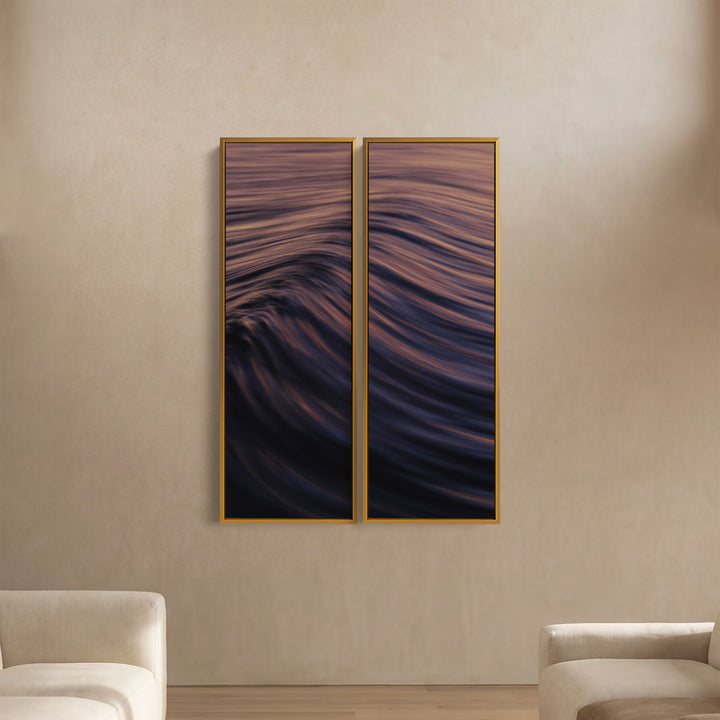 Blue And Orange Set Of 3 Wall Art With Gentle Ocean Swell For Hallway
