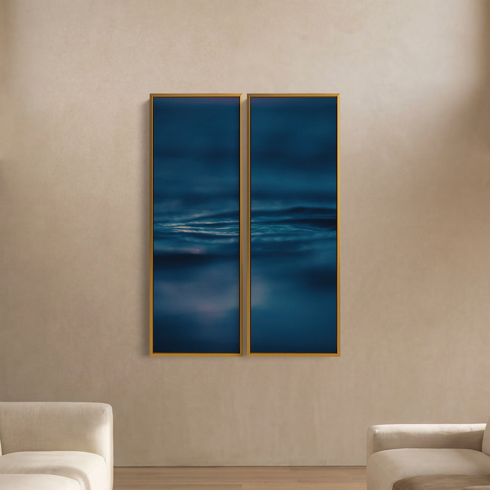 Calm Sea Surface 3 Piece Wall Art Set For Office In Deep Blue