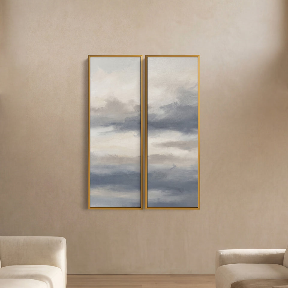 Soft Cloudy Sky Set Of 2 Wall Art In White Grey And Blue For Hallway