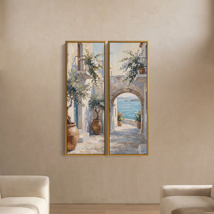 Mediterranean Coastal Street Extra Large Wall Art Set For Dining Room