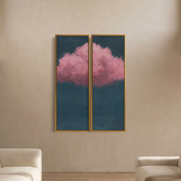 Pink Cloud Large Scale Wall Art Set Against Blue For Living Room