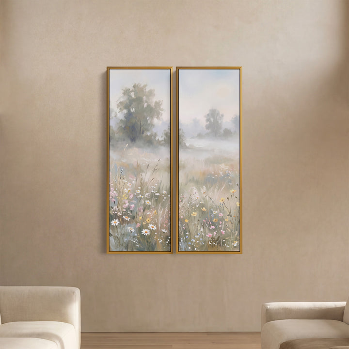 Set Of 2 Wall Art Daisies In A Fog Filled Field Office White Petals