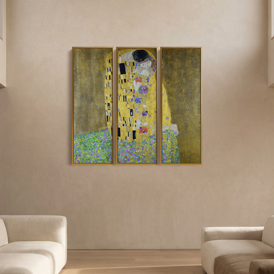 Triptych Wall Art Gustav Klimt The Kiss Set Of 3 For Living Room or Bedroom