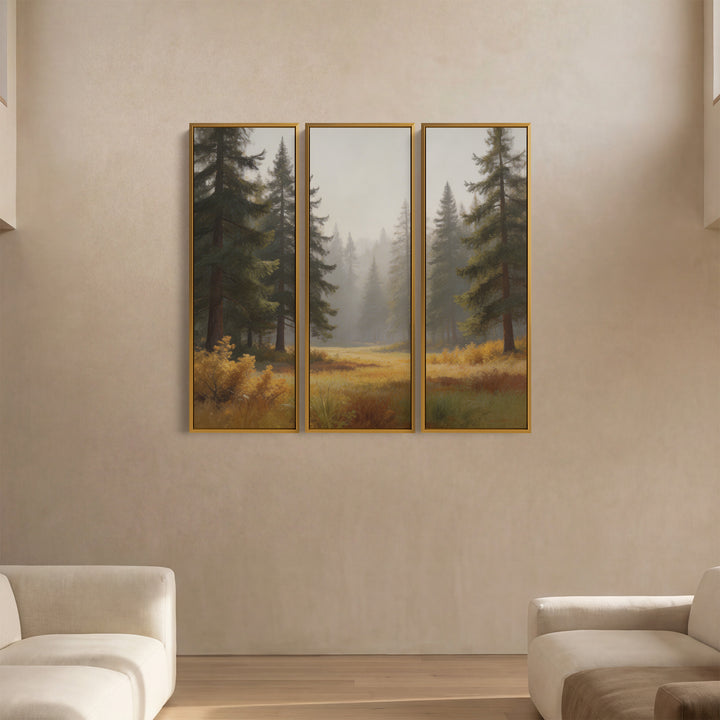 Misty Pine Forest Extra Large Wall Art Set for Bedroom With Woodland Scene