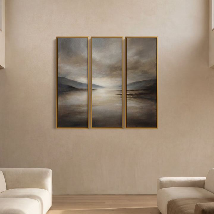 Set Of 3 Wall Art Moody Lake Mountain Scene For Bedroom