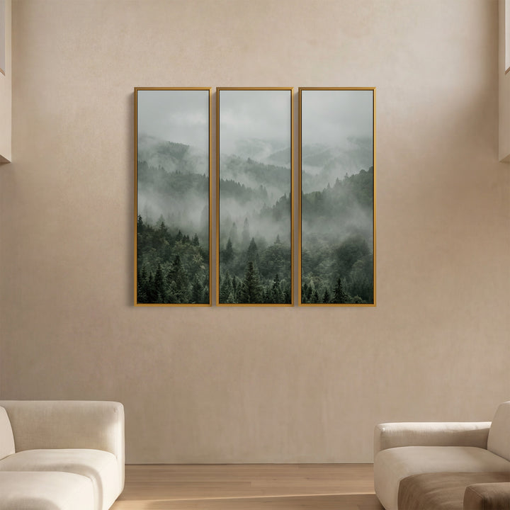 Foggy Evergreen Valley 3 Piece Wall Art Set For Office
