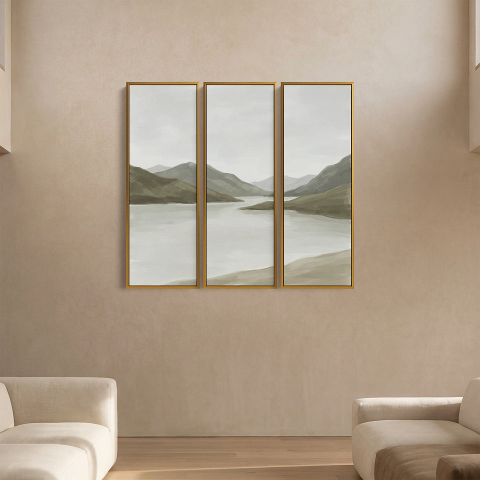 Minimalist Lake Horizon Vertical Triptych Wall Art For Hallway