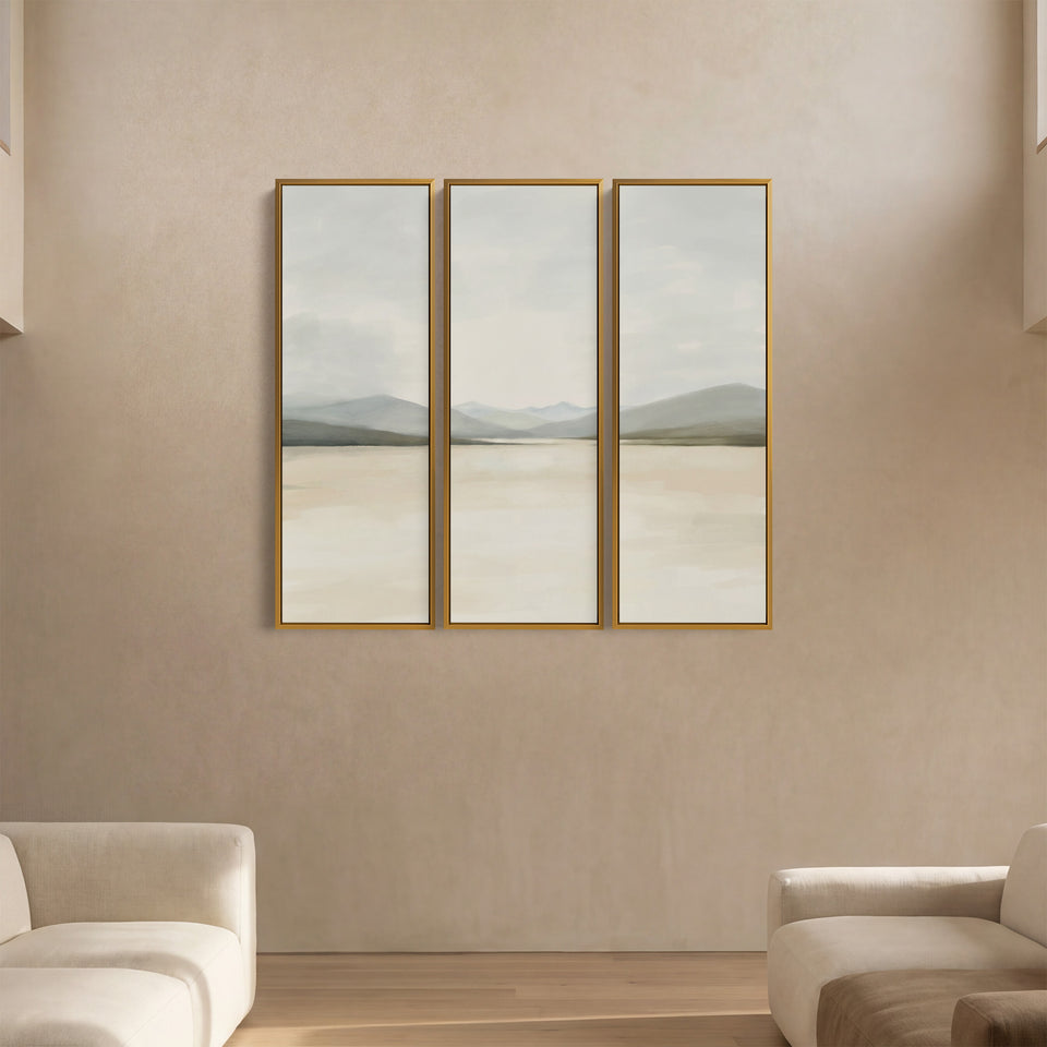 Soft Neutral Landscape Large Triptych Wall Art For Living Room