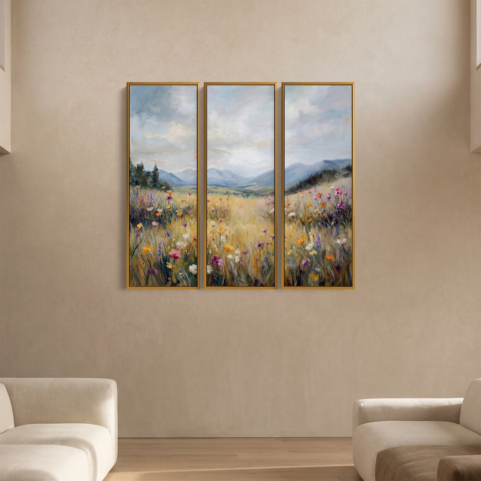 Wildflower Meadow Oversized Canvas Wall Art Set For Bedroom