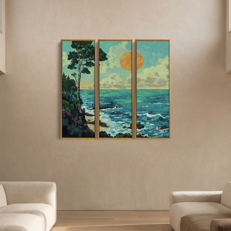Coastal Ocean Cliff Extra Large Wall Art Set For Dining Room