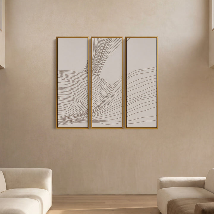 Triptych Wall Art Minimalist Flowing Line Abstract For Hallway