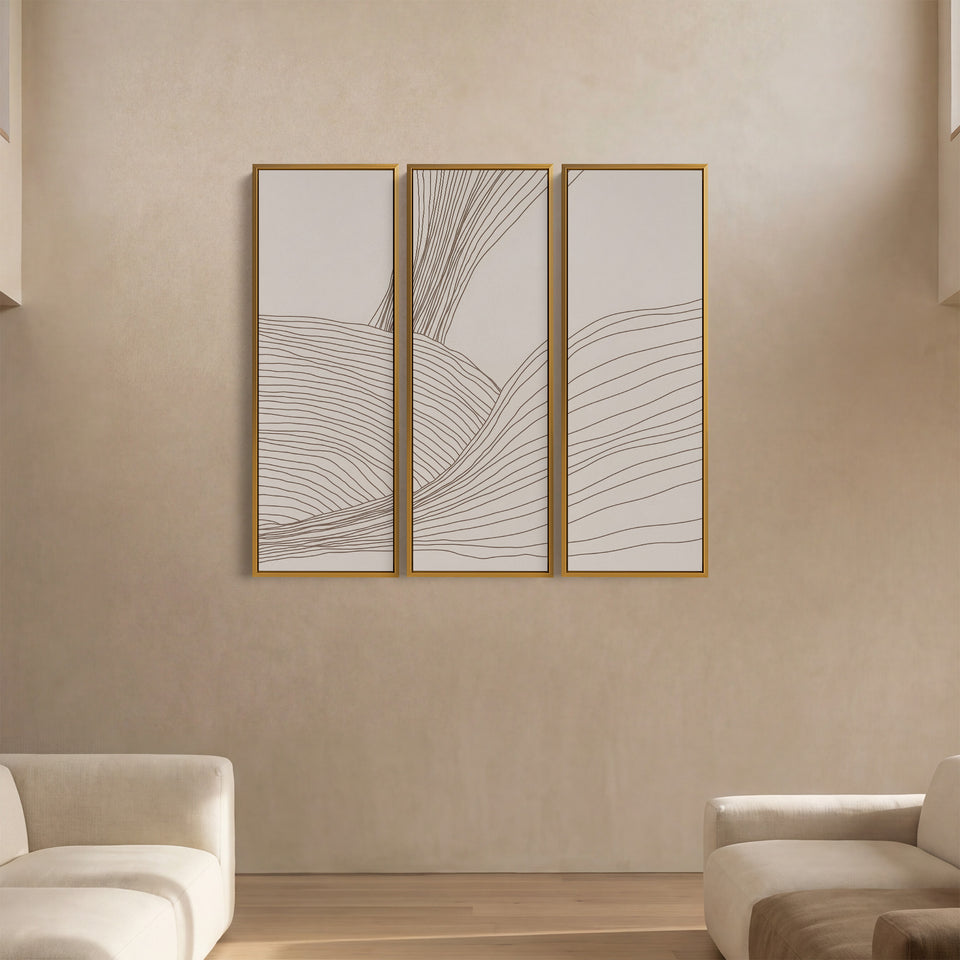 Triptych Wall Art Minimalist Flowing Line Abstract For Hallway