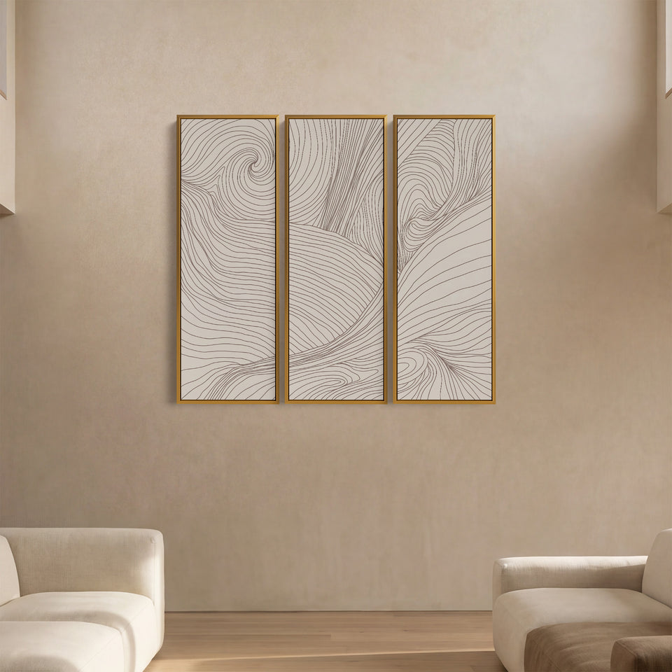 Swirling Contour Oversized Triptych Wall Art For Living Room