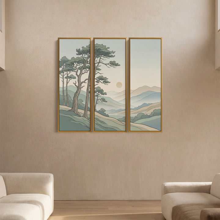 Set Of 3 Wall Art Minimalist Pine Mountain Landscape For Bedroom