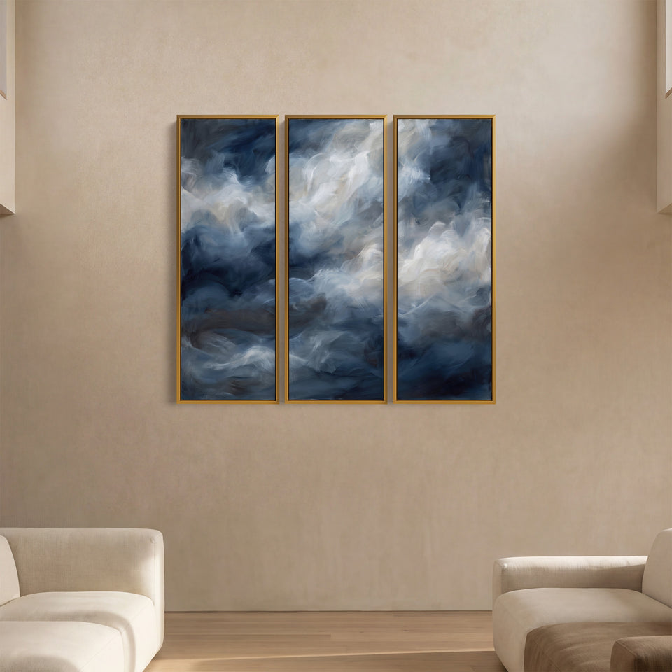 Abstract Ocean Waves Three Panel Wall Art for Living Room