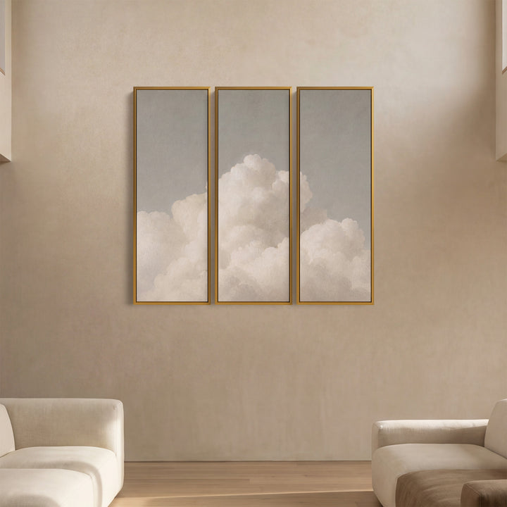 Soft Clouds Oversized Triptych Wall Art for Hallway