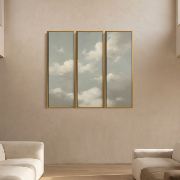 Triptych Wall Art Soft Clouds for Bedroom