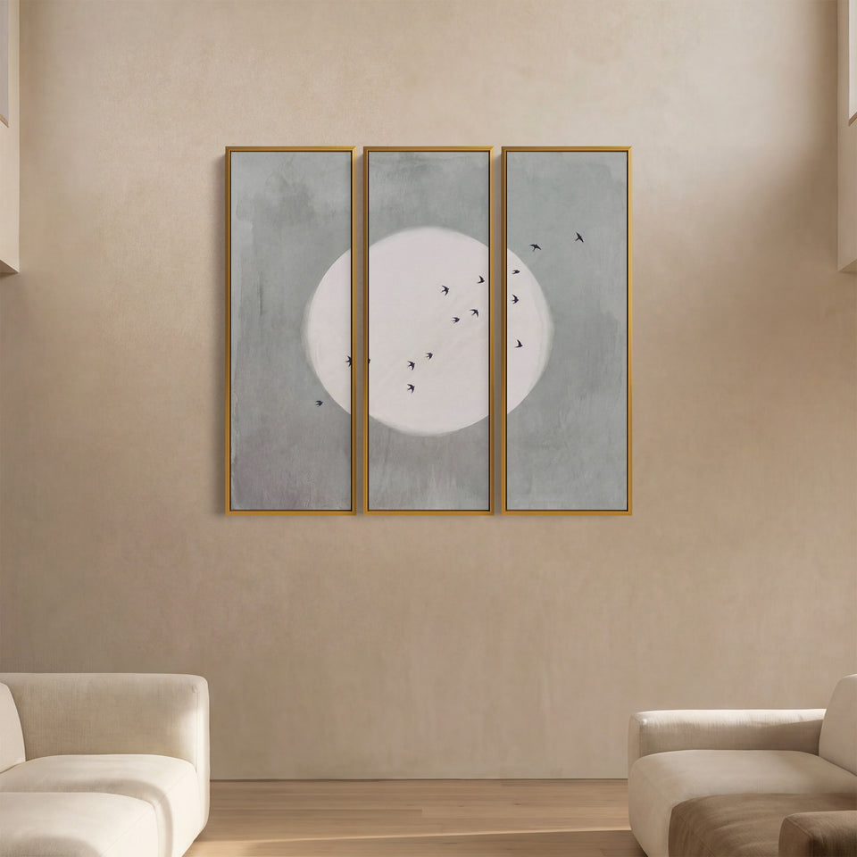 Set Of 3 Wall Art Full Moon and Birds for Hallway