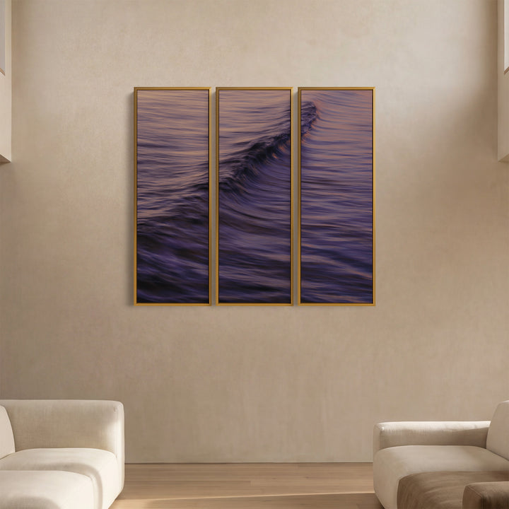 Gentle Ocean Wave 3 Piece Wall Art Set For Dining Room In Blue Pink