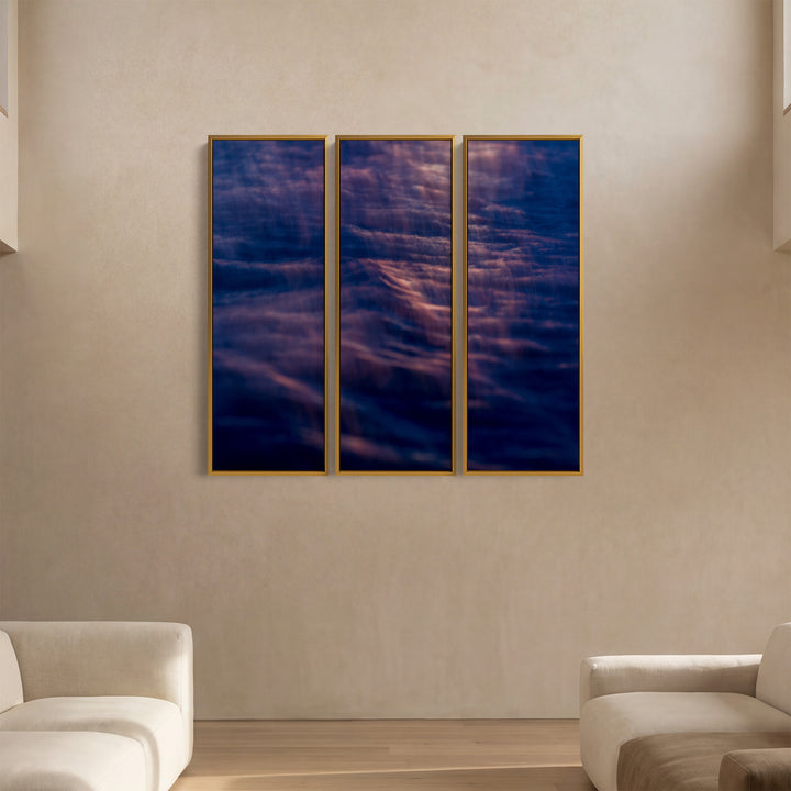 Abstract Water Surface Large Triptych Wall Art For Office In Blue Pink