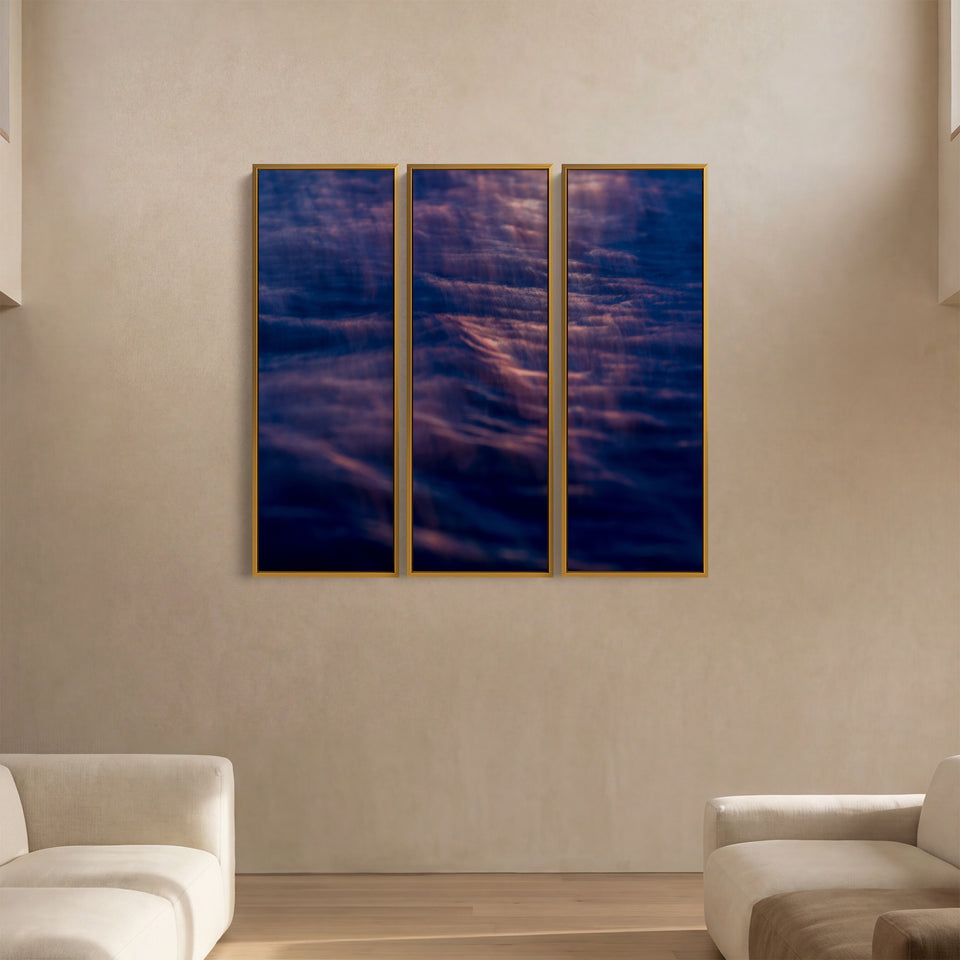 Abstract Water Surface Large Triptych Wall Art For Office In Blue Pink