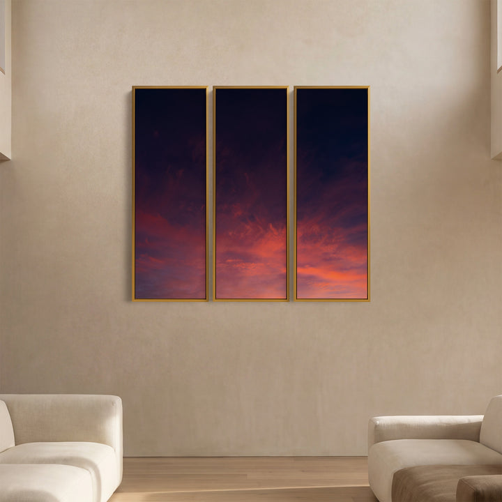 Dramatic Sunset Sky Oversized Canvas Wall Art Set For Dining Room