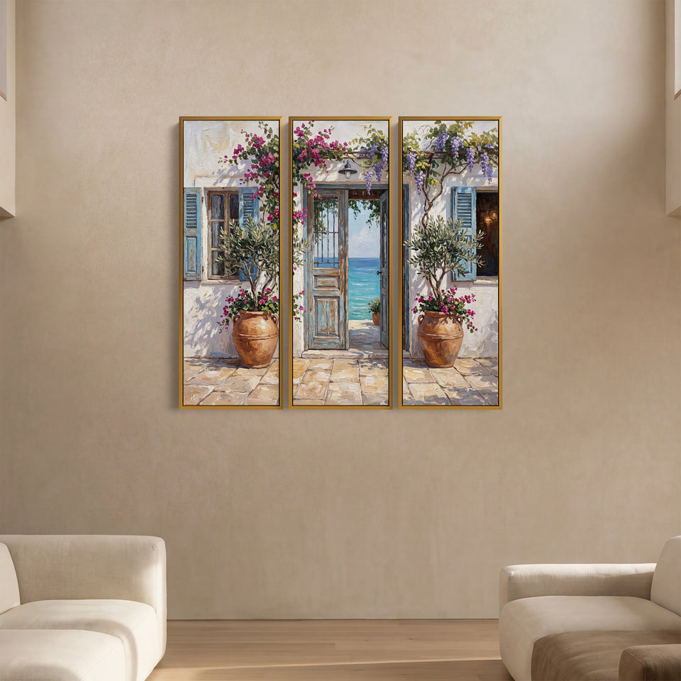 Triptych Wall Art With Mediterranean Doorway For Living Room