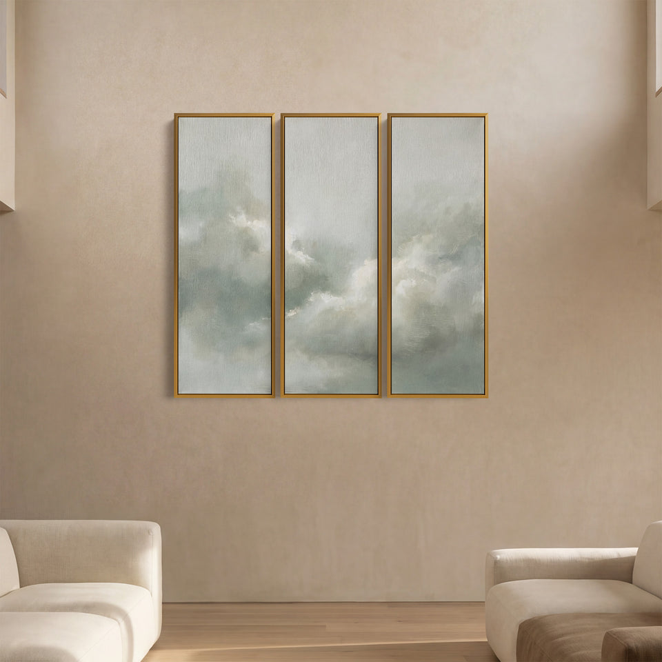 Soft Green Cloud Three Panel Wall Art For Office Calm