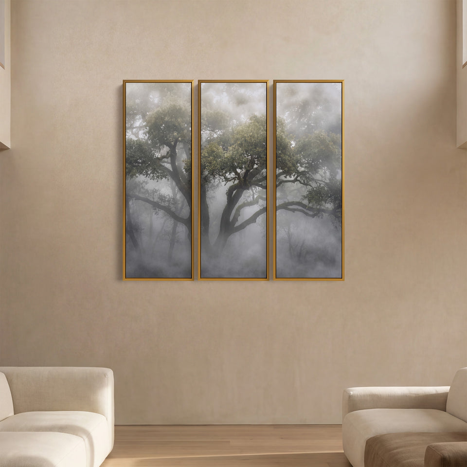 Misty Woodland Vertical Triptych Wall Art For Hallway