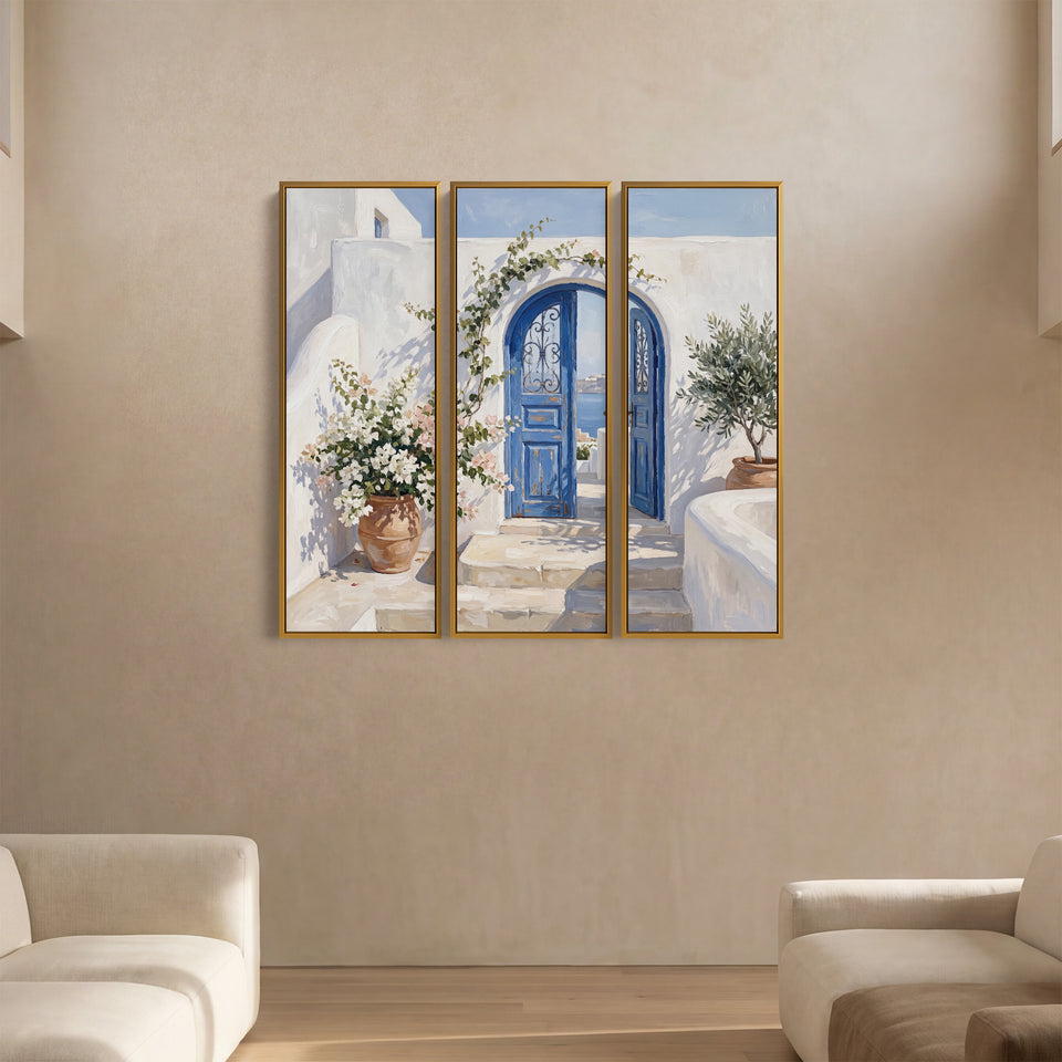 Blue Arched Door Oversized Canvas Wall Art Set For Kitchen