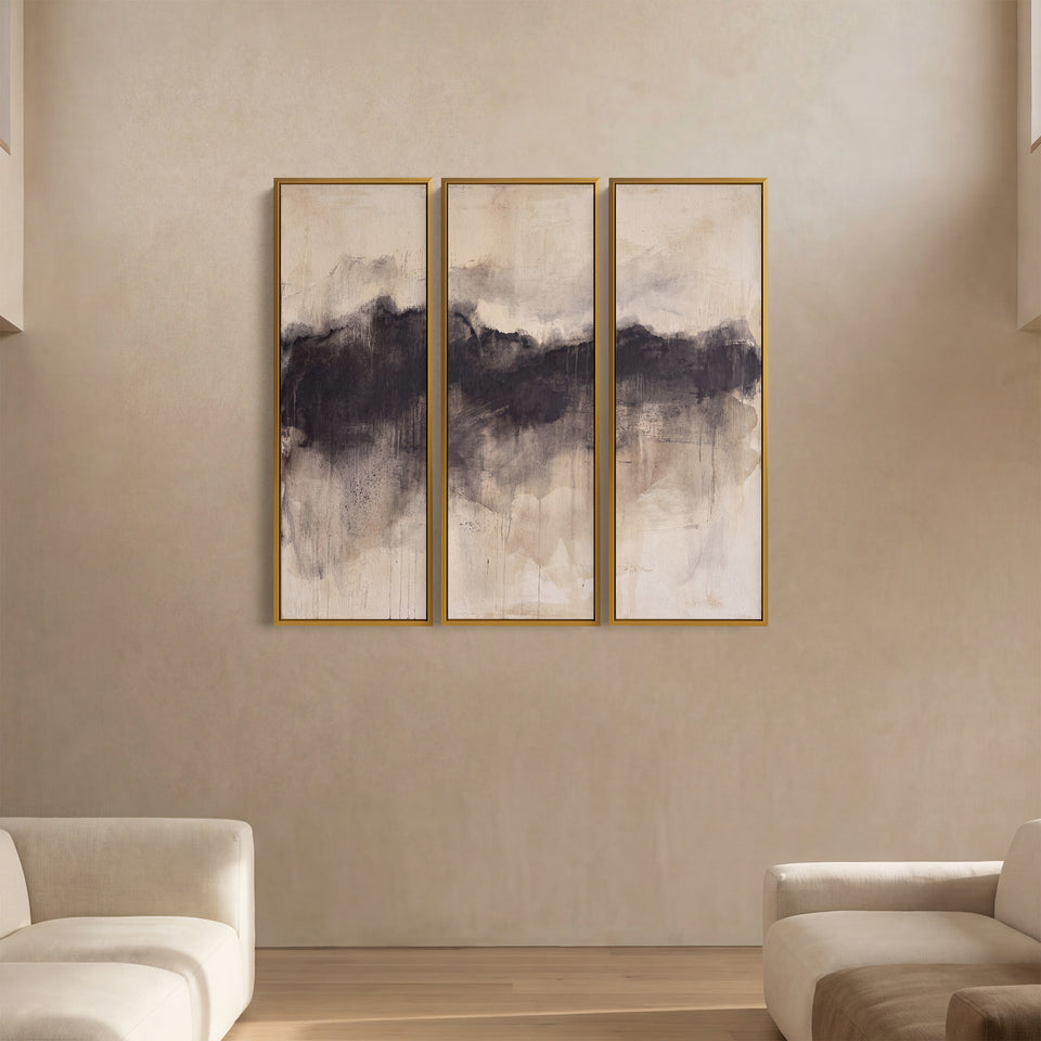 Dark Ink Ridge Across Beige 3 Piece Wall Art Set Office Wall Decor