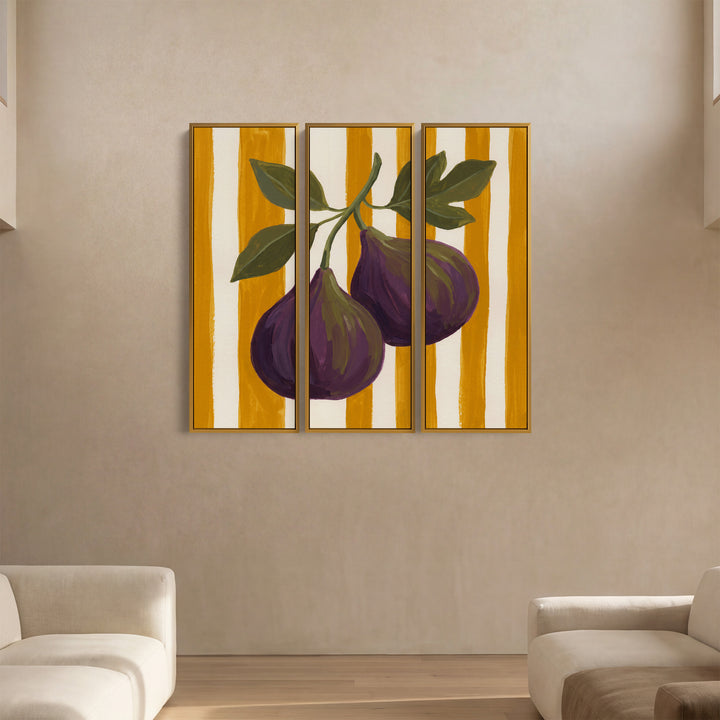 3-teiliges Wandbild mit reifen Feigen, die an einem Stiel hängen, für das Esszimmer