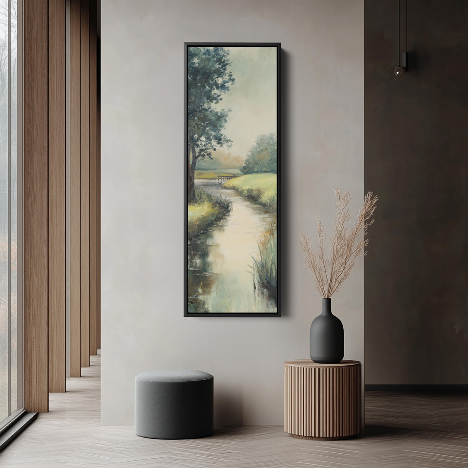 Vertical Wall Art Riverside Landscape With Trees For Living Room