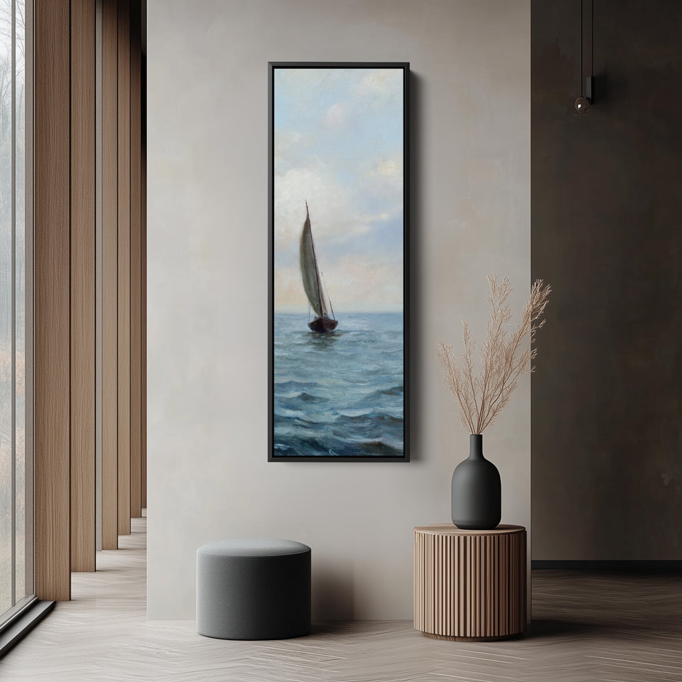 Narrow Wall Art Sailboat At Sea For Bedroom Coastal Scene