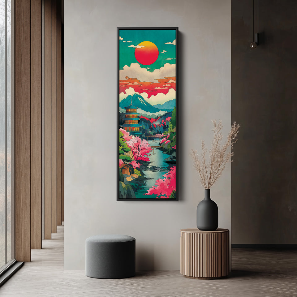 Large Wall Art Japanese Pagoda Landscape For Hallway Decor