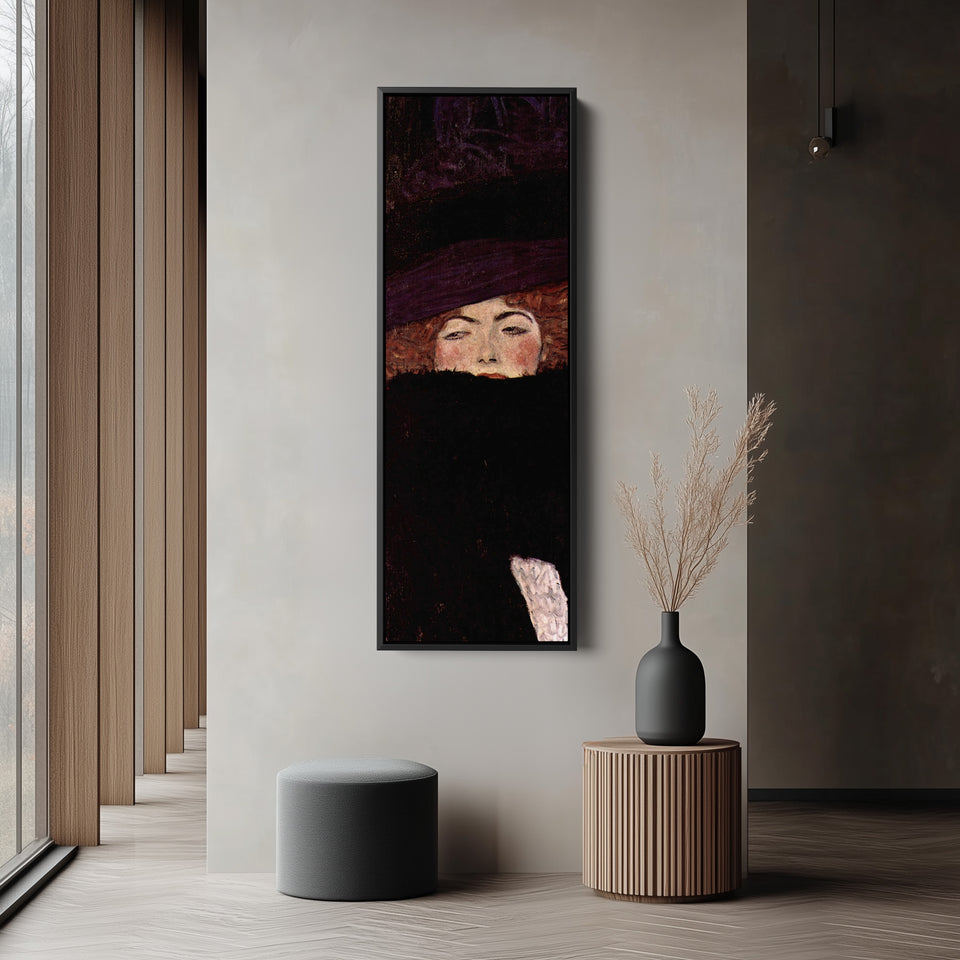 Gustav Klimt Vertical Wall Art Lady With Hat Portrait For Bedroom