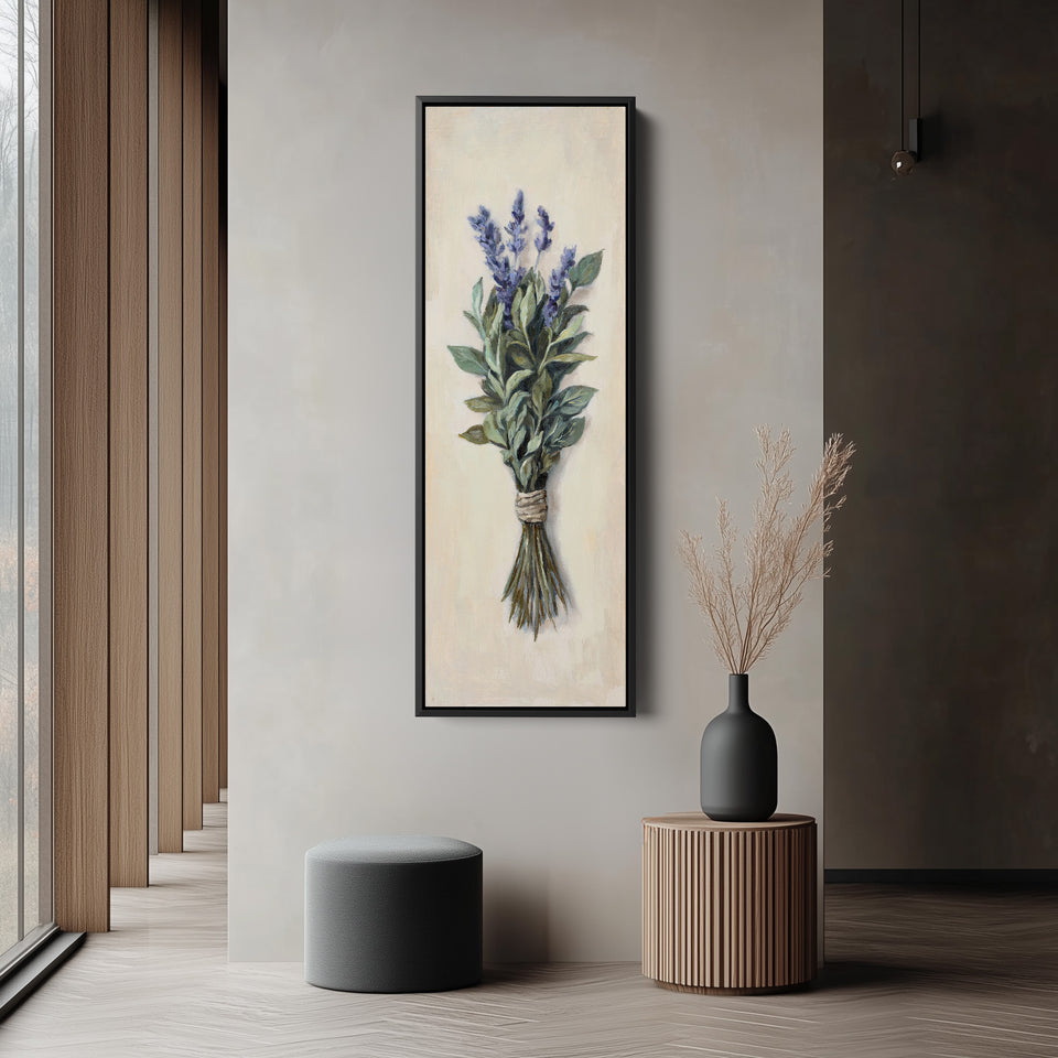 Tall Narrow Canvas Lavender And Green Bouquet For Kitchen Decor