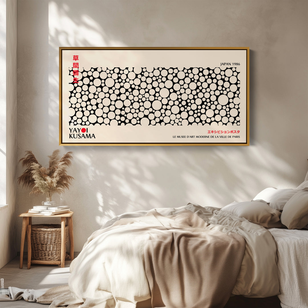 Yayoi Kusama Horizontal Wall Art Black And White Dot Pattern Framed Canvas Print For Living Room