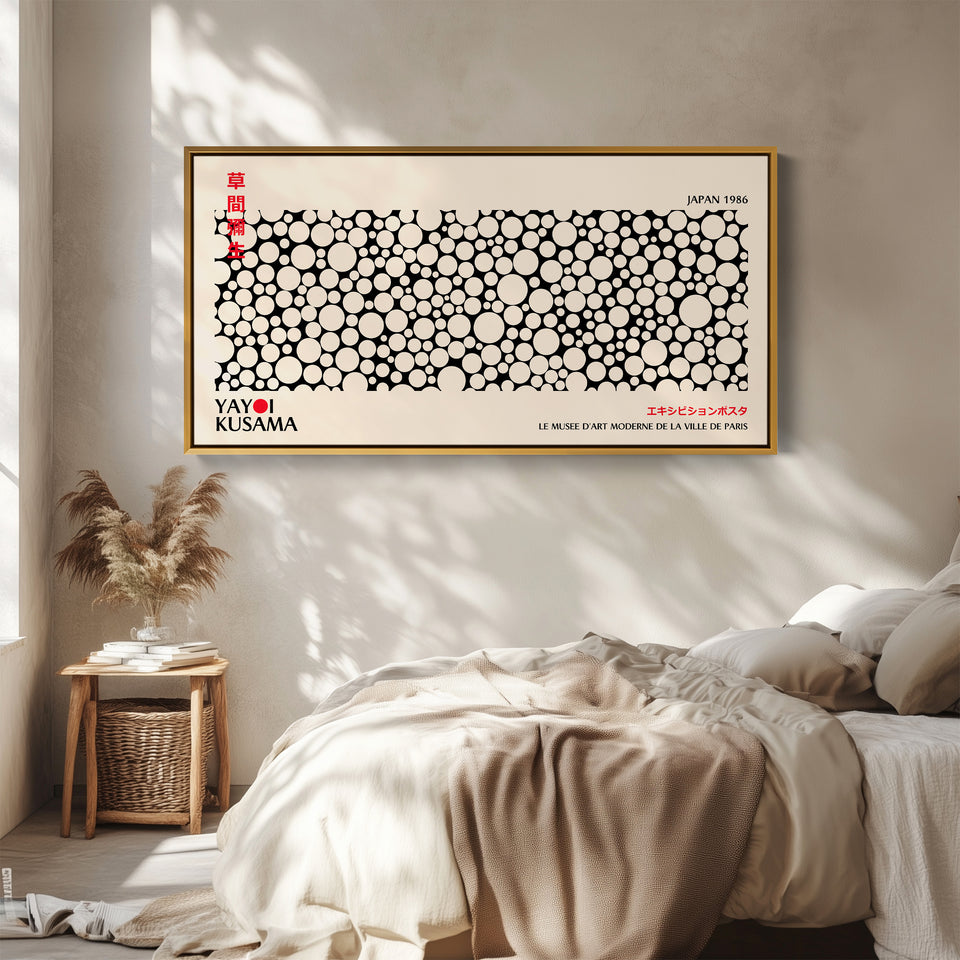 Yayoi Kusama Horizontal Wall Art Black And White Dot Pattern Framed Canvas Print For Living Room