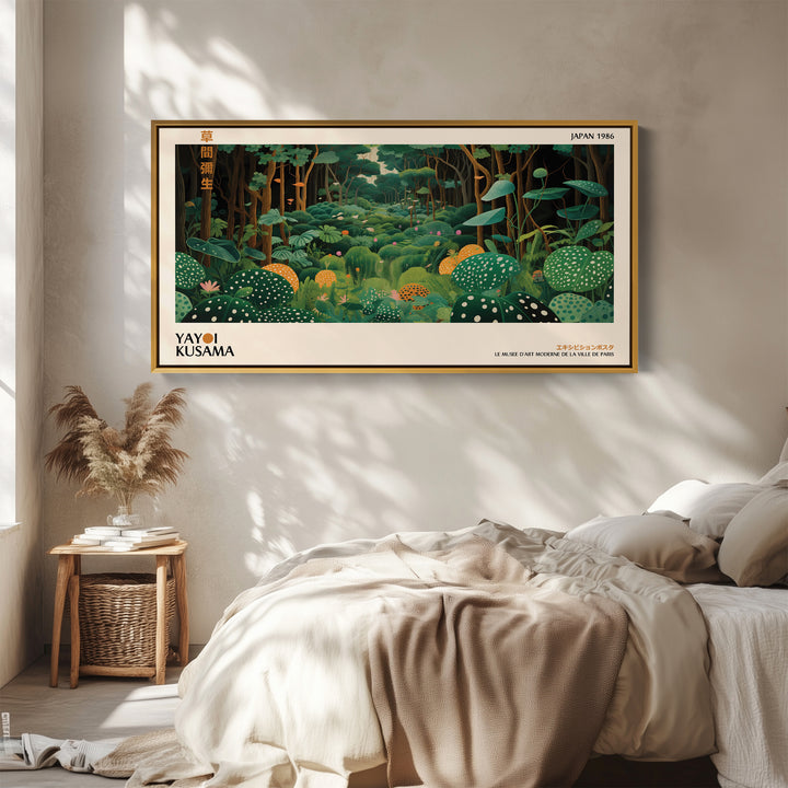 Yayoi Kusama Wide Wall Art Forest Scene With Mushrooms Horizontal Canvas Print For Bedroom