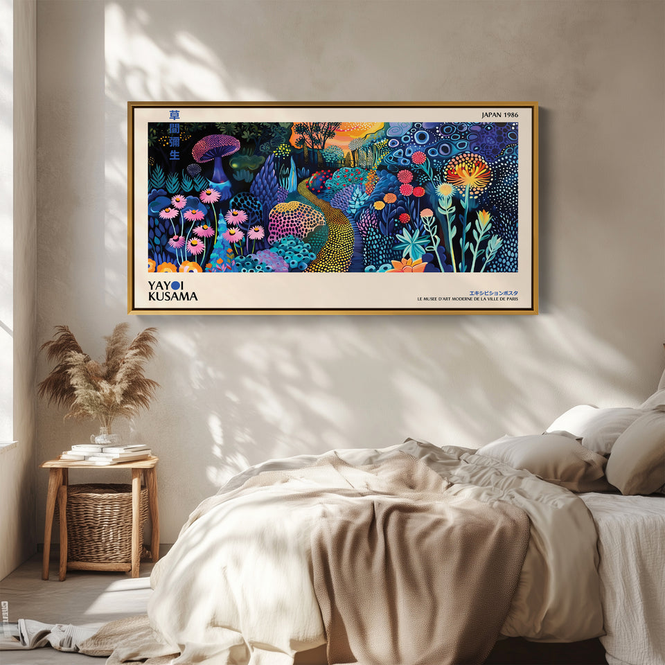 Yayoi Kusama Large Wall Art Night Garden With Dotted Path Extra Wide Canvas For Hallway