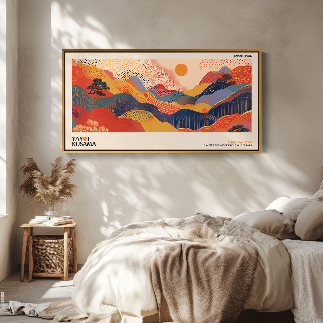 Yayoi Kusama Wide Framed Canvas Abstract Rolling Hills Landscape Oversized Wall Decor For Living Room