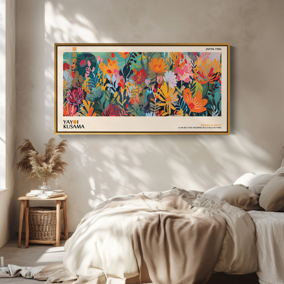 Yayoi Kusama Long Wall Art Bold Botanical Floral Composition Horizontal Canvas Print For Office
