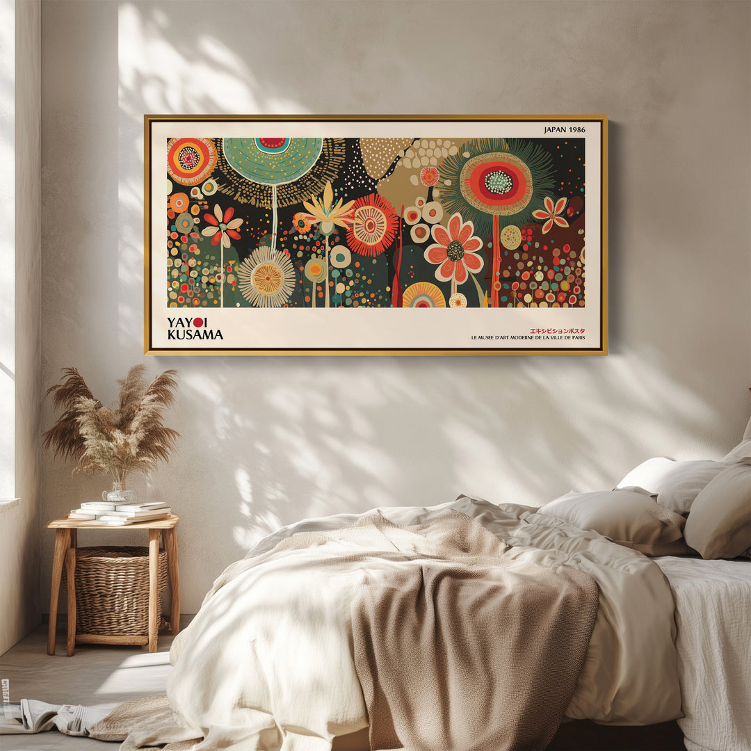 Yayoi Kusama Horizontal Wall Art Decorative Circular Floral Pattern Framed Canvas Print For Bedroom