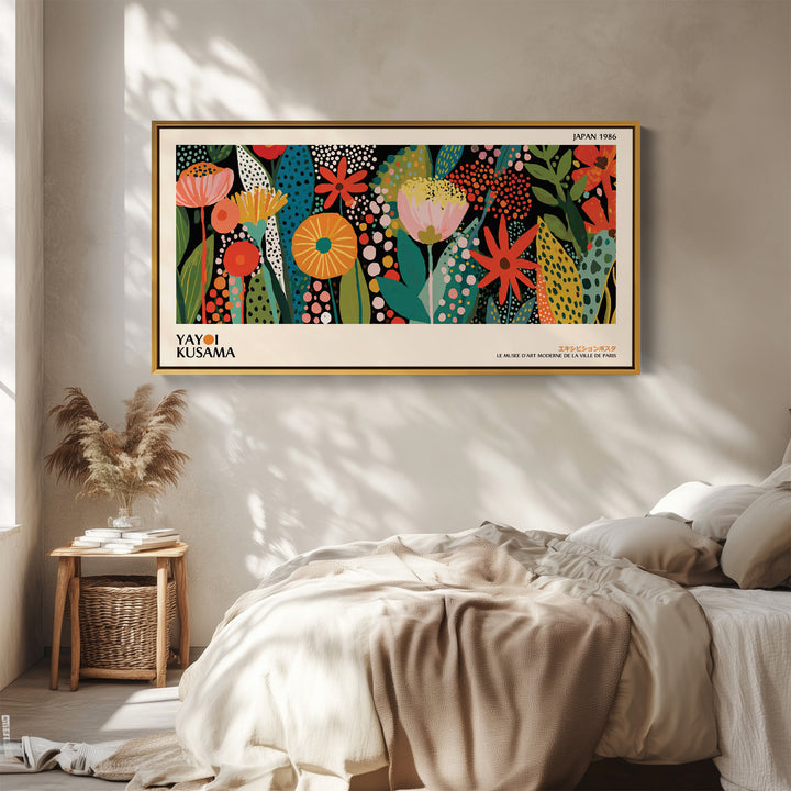 Yayoi Kusama Wide Wall Art Botanical Pattern With Dots Extra Wide Canvas For Hallway