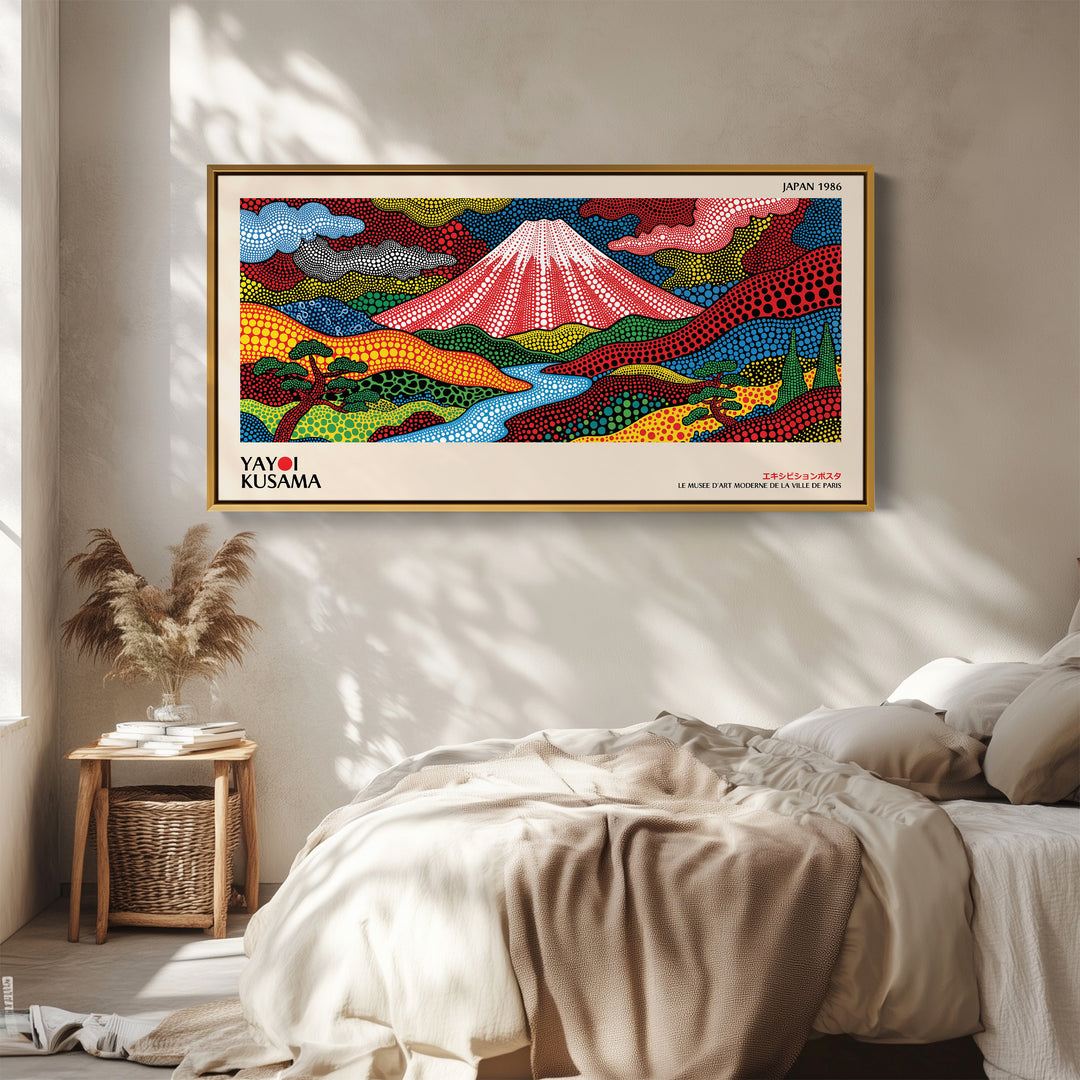 Yayoi Kusama Wide Canvas Mount Fuji Dotted Landscape Horizontal Canvas Print For Office