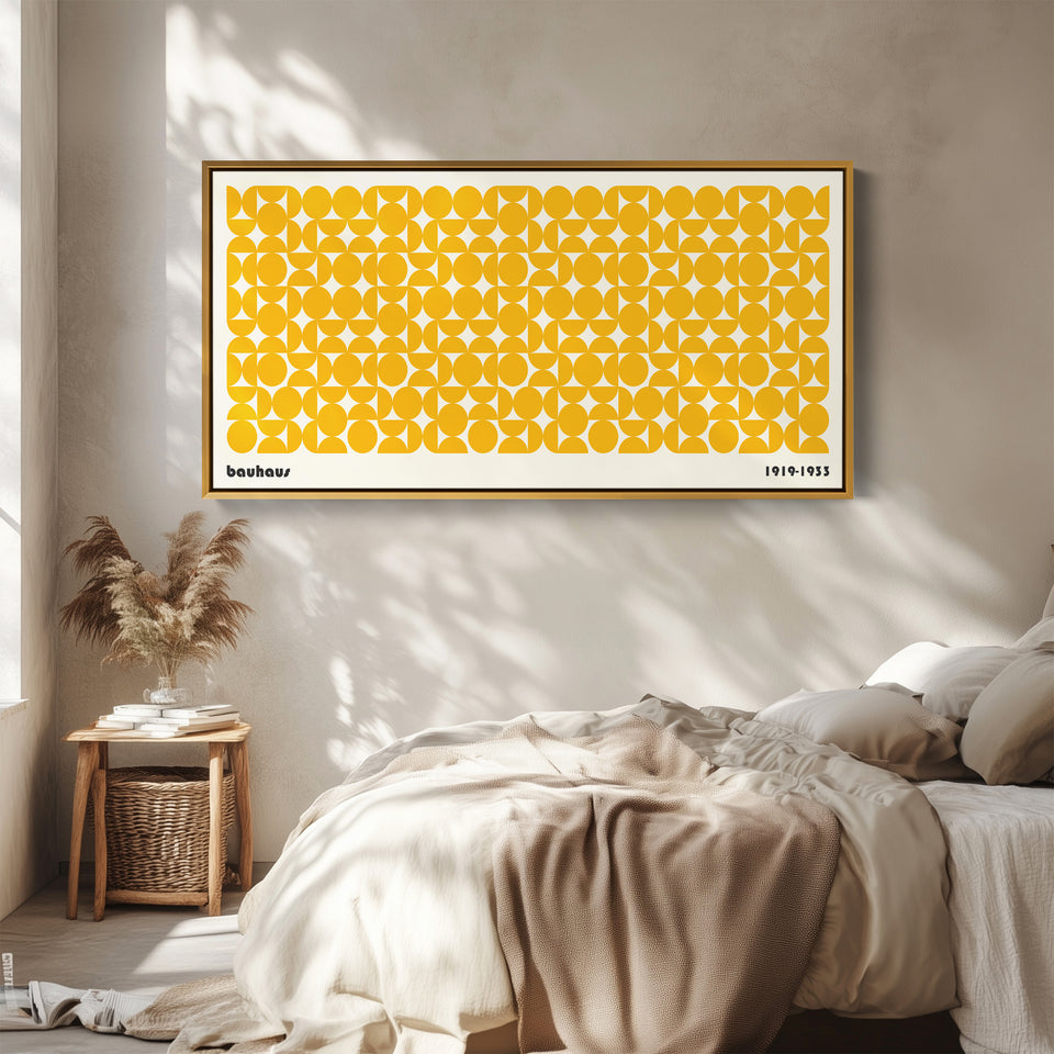 Horizontal Bauhaus Wall Art Geometric Circle Pattern Extra Wide Canvas For Living Room